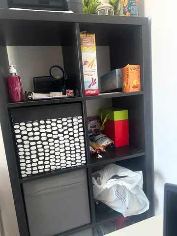 Excellent condition 8-cube book Shelf Unit — Black-brown, good used condition