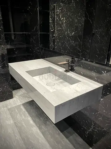 Luxury Custom Made Wash Basin Counter with Marble Finish – Floating Modern Bathroom Vanity Unit