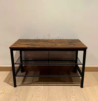 Wooden Shoe Rack / Storage Bench with Metal Frame – Good Condition
