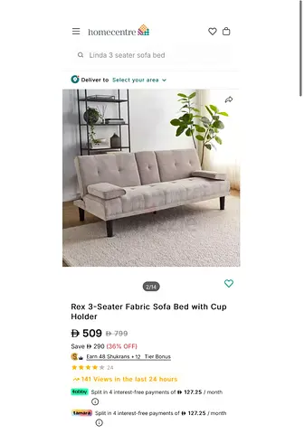 Linda 3-seater sofa with cup holder