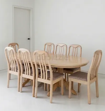 Light Original Wood 8-seater dining table with chairs - solid set