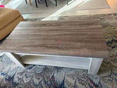 Wooden Coffee Table with Lower Shelf — Light Grey Oak Finish ( Solid Wood)