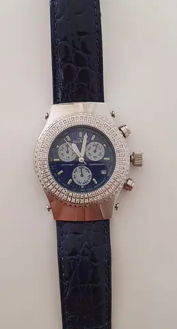 Aqua marine chronograph wristwatch with dimensions.