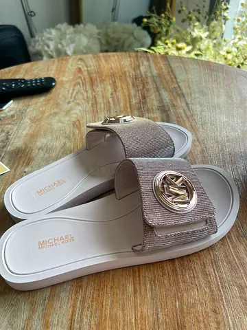 Michael Kors Metallic Logo Slide Sandals