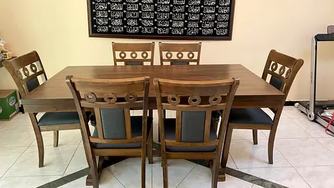 Solid Wood 6-Seater Dining Table with Chairs - Good Condition Oak Wood Long Life