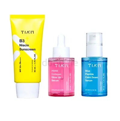 TIAM skincare set – sunscreen + collagen glow serum + peptide calming serum (new)