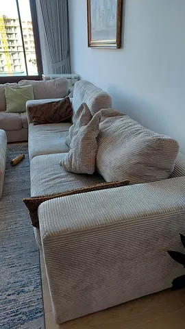 Beige Corduroy 3-Seater Sofa — Good Condition