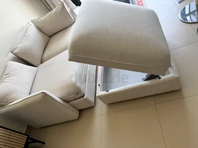Light Beige 2-Seater Sofa bed with Ottoman - Good Condition, transformer