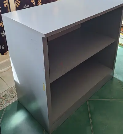 Simple 2-Shelf Storage Cabinet / Low Bookcase - Light Grey