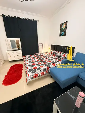 A golden opportunity! Luxurious, fully furnished studio apartment for monthly rent in Al Yasmin Towers, Al Jurf 2, Ajman ✨