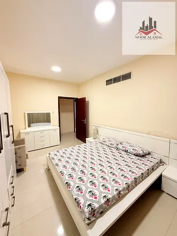 Sharjah, Al Majaz: One bedroom, living room, kitchen, bathroom, and balcony. Price: 3500 AED including internet.