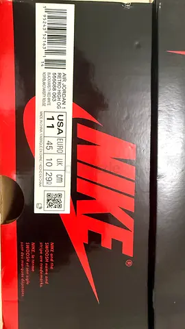 Nike Air Jordan 1 shoe box (size label shows US 11) - original box. Patent Bred