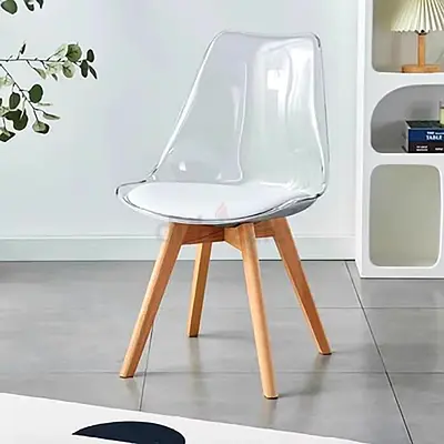 Clear Acrylic Dining Chair with Wooden Legs (Set/Single available)