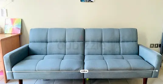 Slate Blue Tufted Sofa Bed - Converts to Bed, Good Condition