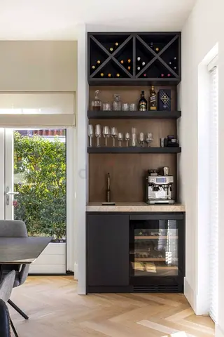 Built-in Home Bar Unit with Wine Rack and Mini Fridge