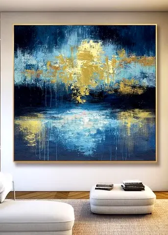 Blue and Gold Original Abstract Painting / Home wall Decor