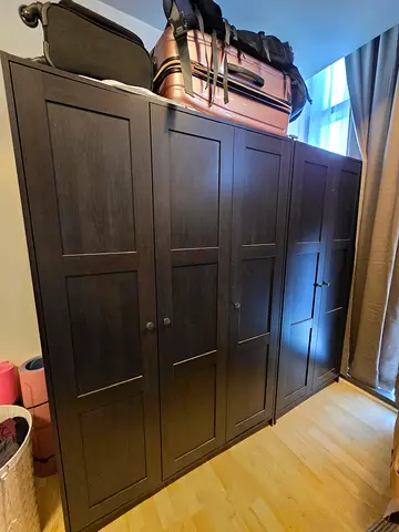 Dark Wood 5-Door Wardrobe — Good Condition, Spacious