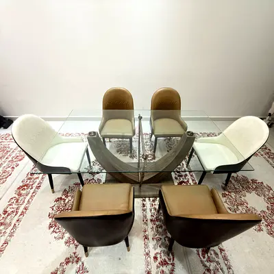 Modern Glass Dining Table Set with 6 Chairs | Kitchen Table | Home Furniture