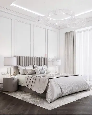 Modern Grey Upholstered Bed Set with Headboard