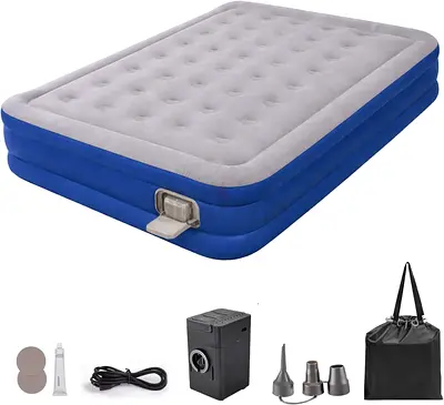 Camping inflatable Air Mattress with Built in Rechargrable Pump Double Air Bed with 2 Pillows