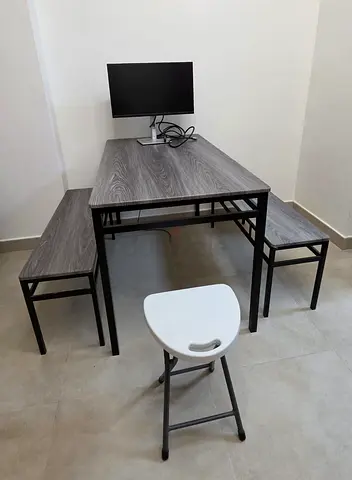 Dining Table cum Computer Desk with bench and foldable stool — Good Condition