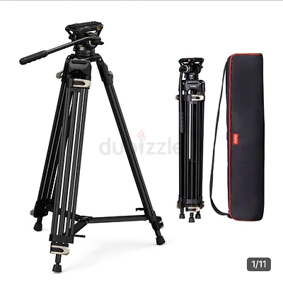 Professional Video Tripod with Fluid Head and Carry Bag