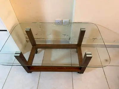 Glass Top Coffee Table with Wooden Base - Good Condition