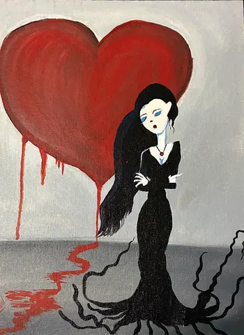 Gothic Painting of Woman with Dripping Heart (Acrylic on Canvas)