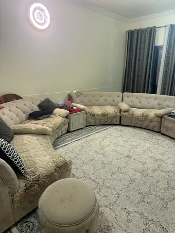 Tufted beige sectional sofa set for 8 person with cushions