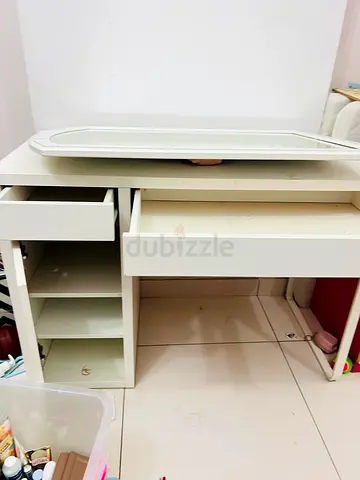 White Wooden Study Desk with Drawers