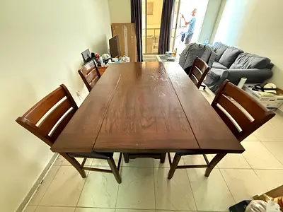 Solid Wood Dining Table with 4 Chairs - Good Condition