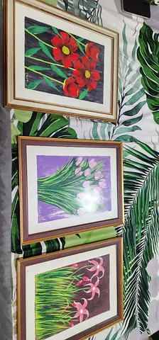 Set of 3 Framed Floral Paintings - Vintage Style hand painted by Artist Juliette very renowned.