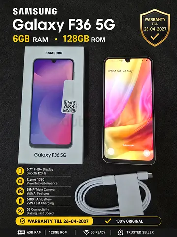 Samsung Galaxy F36 5G - 6GB RAM | 128GB - Brand new (Warranty Till 26-04-2027)