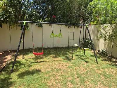Outdoor Metal Swing Set with Rings and Ladder - Good Condition