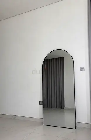 Full-Length Arched Floor Mirror with Slim Black Frame