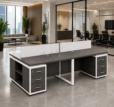 Custom Made 4-Person Workstation Desk – Modern Office Furniture