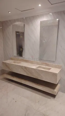 Premium Custom Built Wash Basin Counter – Marble Style Bathroom Vanity with Storage Shelf