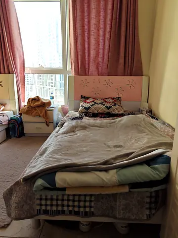 Curtain, Single bed with headboard and bedside drawer - good condition