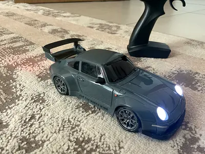 Radio-Controlled Porsche-Style Sports Car Toy (Grey) - Working Lights. (cable charging)