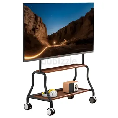 Mobile TV Stand with Wheels and Two Shelves - Wood  Metal