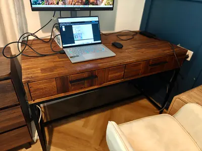 Perfect Condition! Wooden Industrial Style Writing Desk with Drawers