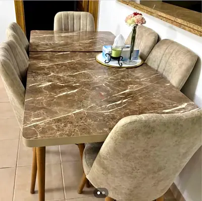 6-Seater Marble-Top Dining Table with Upholstered Chairs