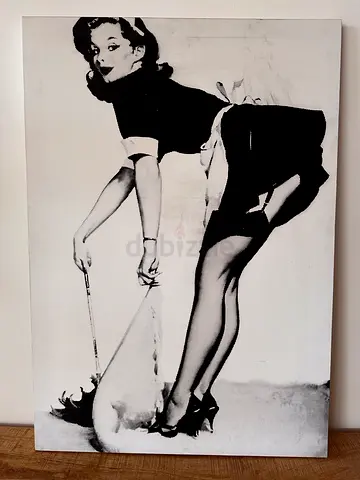 Vintage black-and-white pin-up style photographic print on canvas