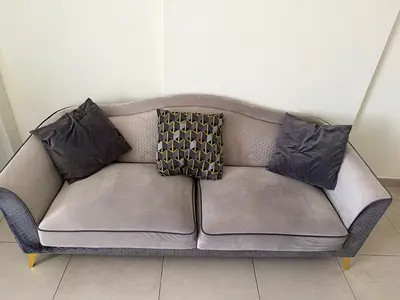 3-seater Grey Velvet Sofa with Cushions