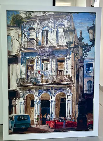 Framed Vintage Cuban Street Scene Print Painting (Large)
