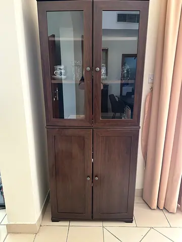 Solid Wood Display Cabinet with Glass Doors - Dark Brown