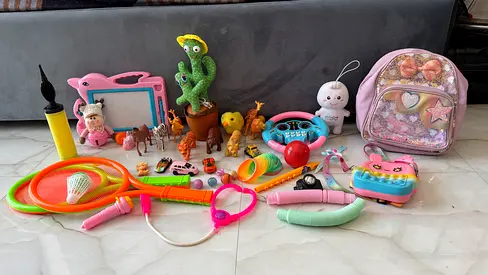 Mixed set of kids toys and pretend-play accessories — bundle with backpack