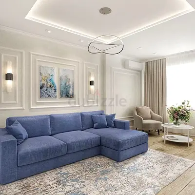 Modern Blue L-Shaped Sectional Sofa
