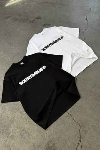 Minimalist SORRYIMEBUSY Graphic T-Shirts — Black  White
