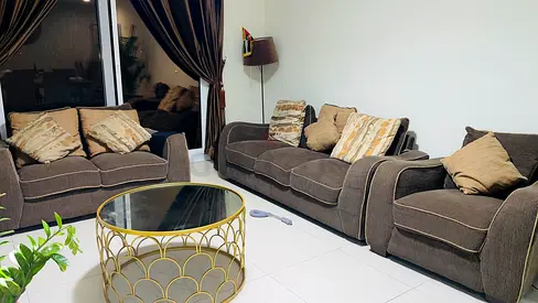 Used 3-piece brown fabric sofa set